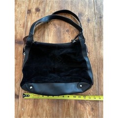 Tignanello Y2K Black Brown Zipper Suede Leather Hobo Womens Shoulder Handbag EUC