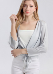Womens Chiffon 100% Silk Shawl Half Sleeve Ultra-thin Capes Cardigan Shirt Black