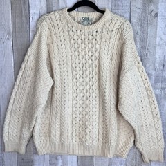 Vintage Carraig Donn Pure Wool Irish Cable Knit Fisherman Sweater Men Size Large