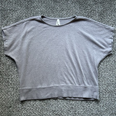 Pact Women’s Tan Gray Dolman Short Sleeve Round Neck Organic Cotton Knit Top XL