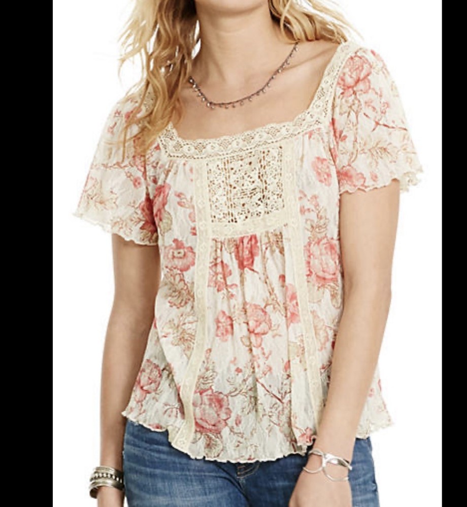 Denim & Supply Ralph Lauren Blouse Top Shirt Romantic Tea Stained Floral Sz L