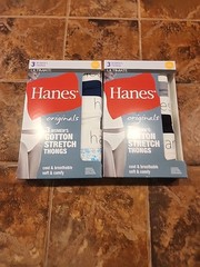 Hanes Ultimates Women’s Cotton Stretch Thong Panties New 7/L Blue white 2 3packs