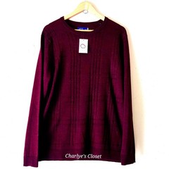 Apt 9 Mens Merino Wool Sweater L NWT Burgundy Crew Neck Casual Basic Layer