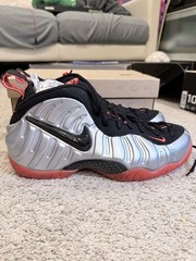 Nike Foamposite Pro Men’s High Top Sneakers Silver Black Red Lace-Up Rubber