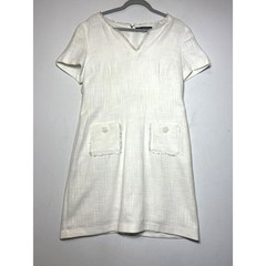 Karl Lagerfeld Paris Fit and Flare Floral Decoration White Tweed Dress Sz S 12