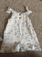 Emma Jean Nautical Muslin Sleeveless Romper Baby Toddler White Blue Button Bow