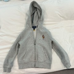 Polo Ralph Lauren Boys Size 5 Gray Fleece Full Zip Polo Bear Hoodie Pockets