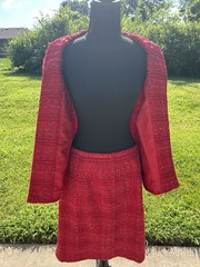 Karen Scott Red Plaid Tweed Blazer & Pencil Skirt Set Size 10/12
