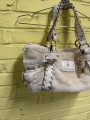 Vintage Rare Baby Phat Faux Fur Purse Cream Gold Bling Charm Keychain