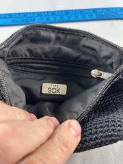 The Sak Black Crochet Knit Zipper Pouch Coin Purse Cosmetic Bag Small