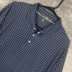 RLX Ralph Lauren Polo Shirt Mens Large Blue Geometric Golf Performance Stretch