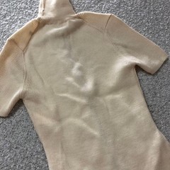 PAULE KA Ivory Silver Lurex High Neck Short Sleeve Knit Sweater S