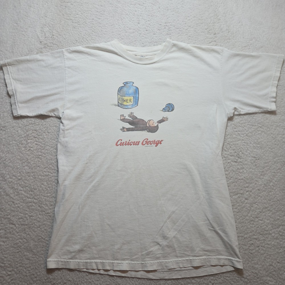 Vintage Rare 1995 Curious George Ether T Shirt Size XL Mens Cartoon Tee Grafic