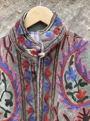 Vintage Kashmiri Embroidered Velvet Jacket Boho Floral Festival Coat Women