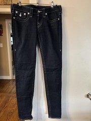 True Religion World Tour Womens Skinny Jeans Dark Wash Low Rise Denim Sz 25