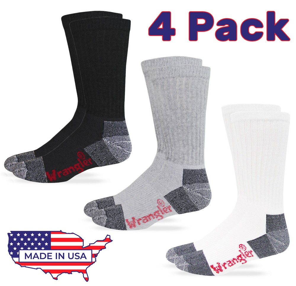 4 Pairs Wrangler Riggs Mens Steel Toe Boot Crew Cotton Cushion Work USA Socks