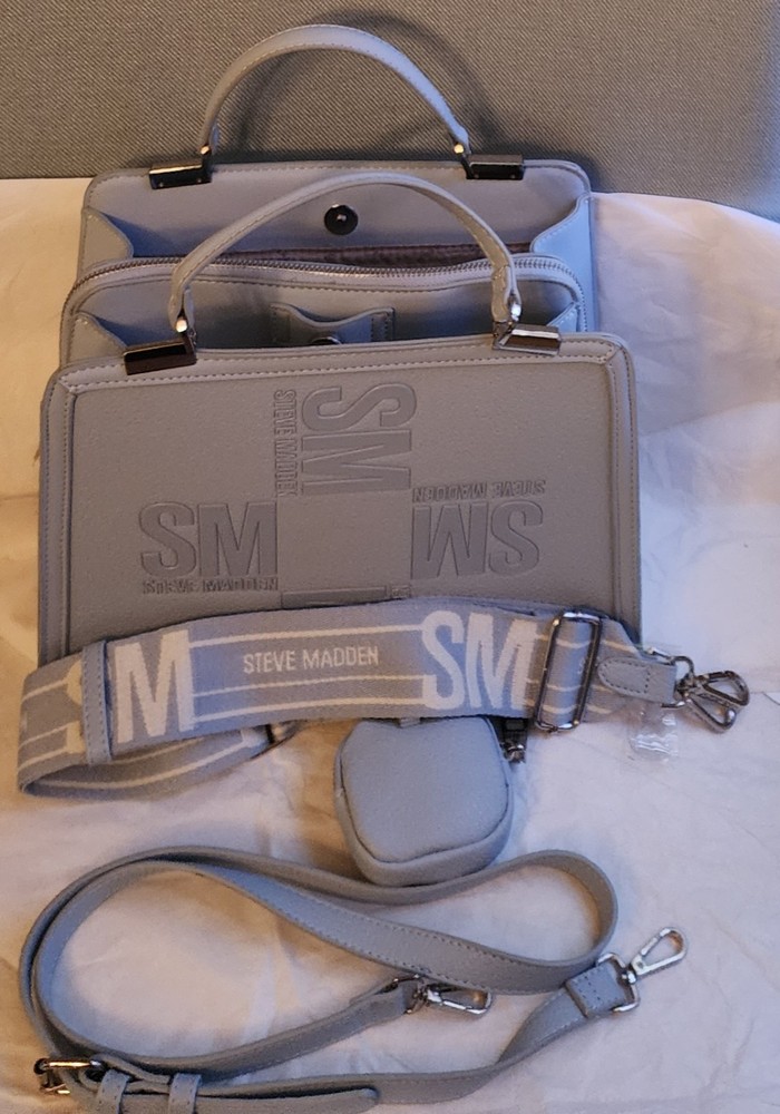 NEW STEVE MADDEN BLUE GLAZE BMATEO TOTE/CROSSBODY SATCHEL BAG W COIN CASE