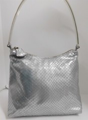 New Adrienne Vittadini Ivory Silver Snake Embossed Leather Acrylic Handle Bag