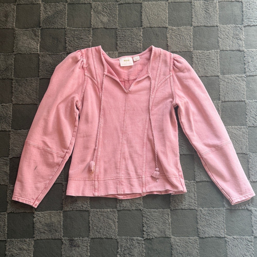 Maeve by Anthropologie Pink Puff Sleeve Tassel Sweatshirt Top Small