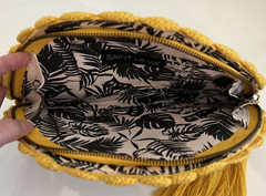 Crochet Curved Clutch Purse With Tassel Yellow Zipper Closure