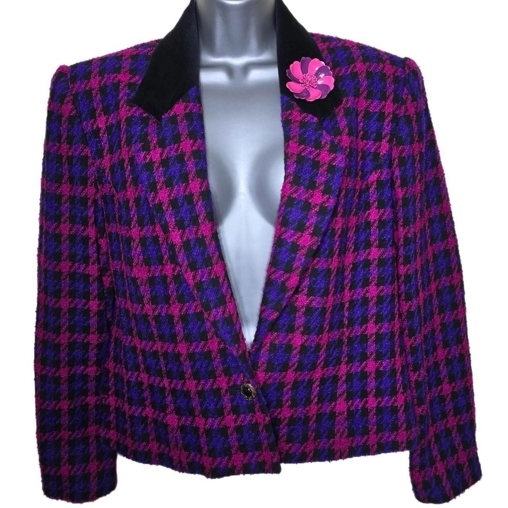 Koret Vintage 80s 90s Houndstooth Cropped Blazer