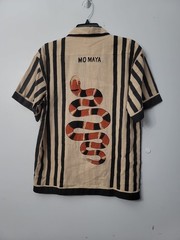 MO MAYA WOMENS SONORAN SHIRT 100% COTTON SERPENT STRIPED BEIGE & BLACK ONE SIZE