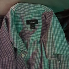 Van Heusen Classic Fit Dress Shirt XL 17-17.5 34/35 Green Purple Plaid Cotton