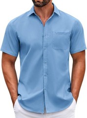Mens Short Sleeve Casual Button Down Shirts Summer Untucked Dress Shirts