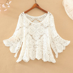 Women Crochet Crop Top Half Sleeve Hollow Bolero Shrug Shawl Sun Protection Top