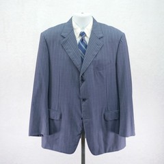 Canali Super 120s Wool Blue Striped 2 Piece Suit 44L 39 / 31 Pleated Cuffed Mid