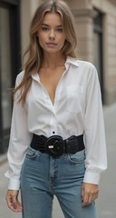 New Women Hip High Waist Stretch Fabric Wide Black Fashion Casual Belt Size S M