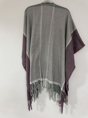Women’s Woolrich Gray Mauve Blanket Wrap Shawl Cape Poncho Tassels One Size