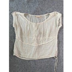 DKNY Jeans Womens XS Ivory Gauze Pintuck Button Front Cap Sleeve Boho Blouse