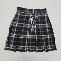 Lychee Adjustable Side Slit Black Plaid Pleated School Girl Skirt Sz Small