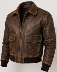 Mens Brown Distressed Leather Bomber Jacket Vintage Aviator Flight Coat