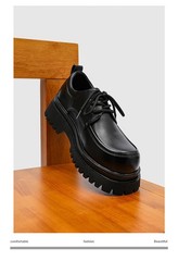 Men’s Big Round Toe Platform Thick Sole Dress Lace Up Casual Derby Leather Shoes