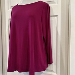 Susan Graver 1XL Petite Modern Essential Liquid Knit Tunic Blouse Raspberry Pink