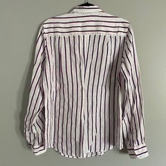 Frank & Eileen Barry Button Up Women Medium White Striped Linen Coastal Casual