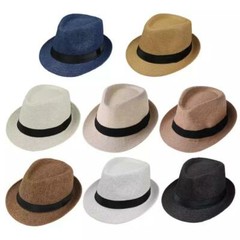 Men Women Summer Straw Fedora Hat Trilby Cuban Sun Cap Panama Short Brim Floral