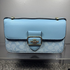 Coach Signature Logo Light Blue Crossbody Bag Magnetic Closure Detachable Strap