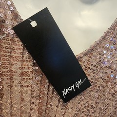 Nasty Gal Rose Gold Sequin Cold Shoulder Mini Dress Womens Large NWT