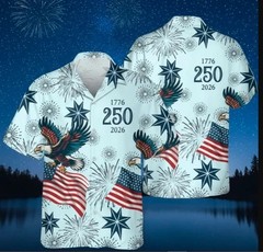 USA 250th Anniversary Hawaiian Shirt 1776-2026 Patriotic Eagle Flag Mens Gift