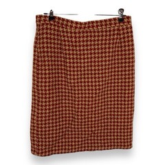 SIZE 10 VINTAGE A GIANNETTI WOOL SKIRT HOUNDSTOOTH BEIGE RED ACADEMIA