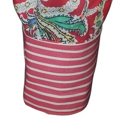Chaps Petite M No Iron 100% Cotton Red Paisley Button Shirt Flip Stripe Cuff