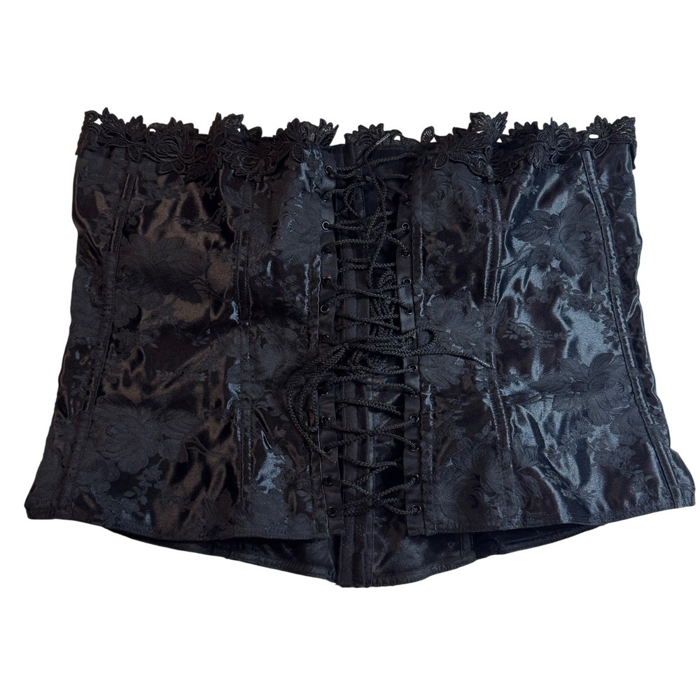 Vintage Empire Intimates Black Floral Brocade Corset Size 46 Whimsical Fairy Y2K