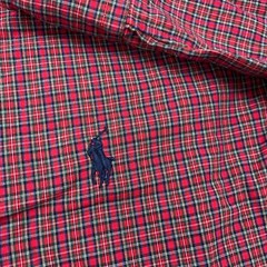 Ralph Lauren Shirt Men 15.5 34 Red Blue Button Up Custom Fit Plaid Dress Poplin