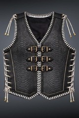 Men’s Black Crocodile Embossed Real Leather Biker Vest Lace Side Motorcycle Vest
