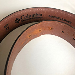 Columbia Brown Leather Belt Heavy Duty Work Mens Sz 42 Double Loops Brass Patina