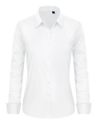 Women’s Stretch Poly Blend Button Down Blouse Long Sleeve Tailored Fit