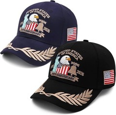 2 Pack 250th Anniversary USA Hat Embroidered Eagle Liberty Adjustable American